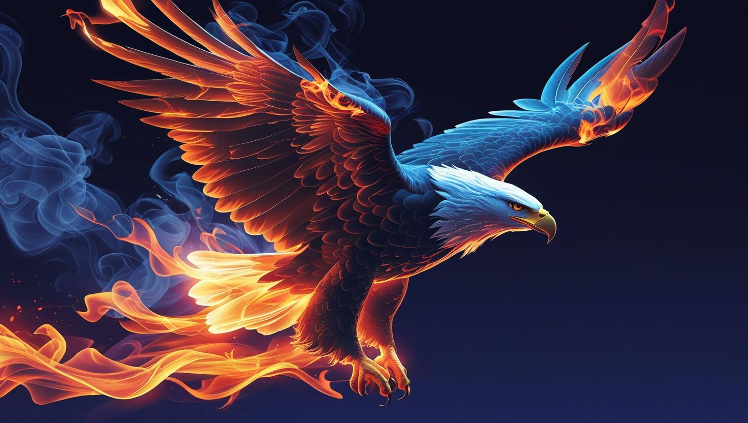 Abstract eagle made of fire and smoke, flying through a dark sky, surreal fantasy art, high contrast wallpaper (1)