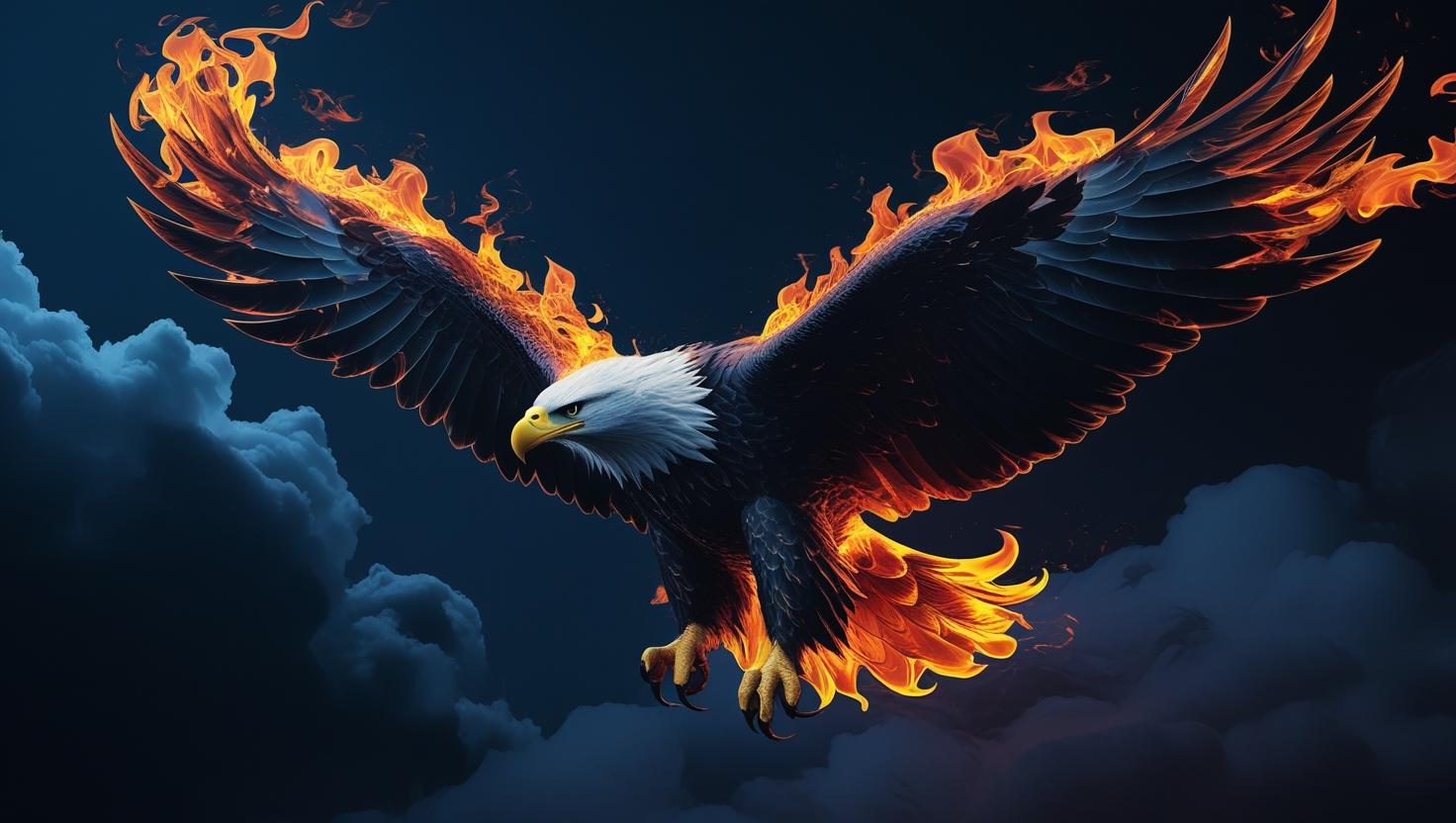 Abstract eagle made of fire and smoke, flying through a dark sky, surreal fantasy art, high contrast wallpaper_ (4)