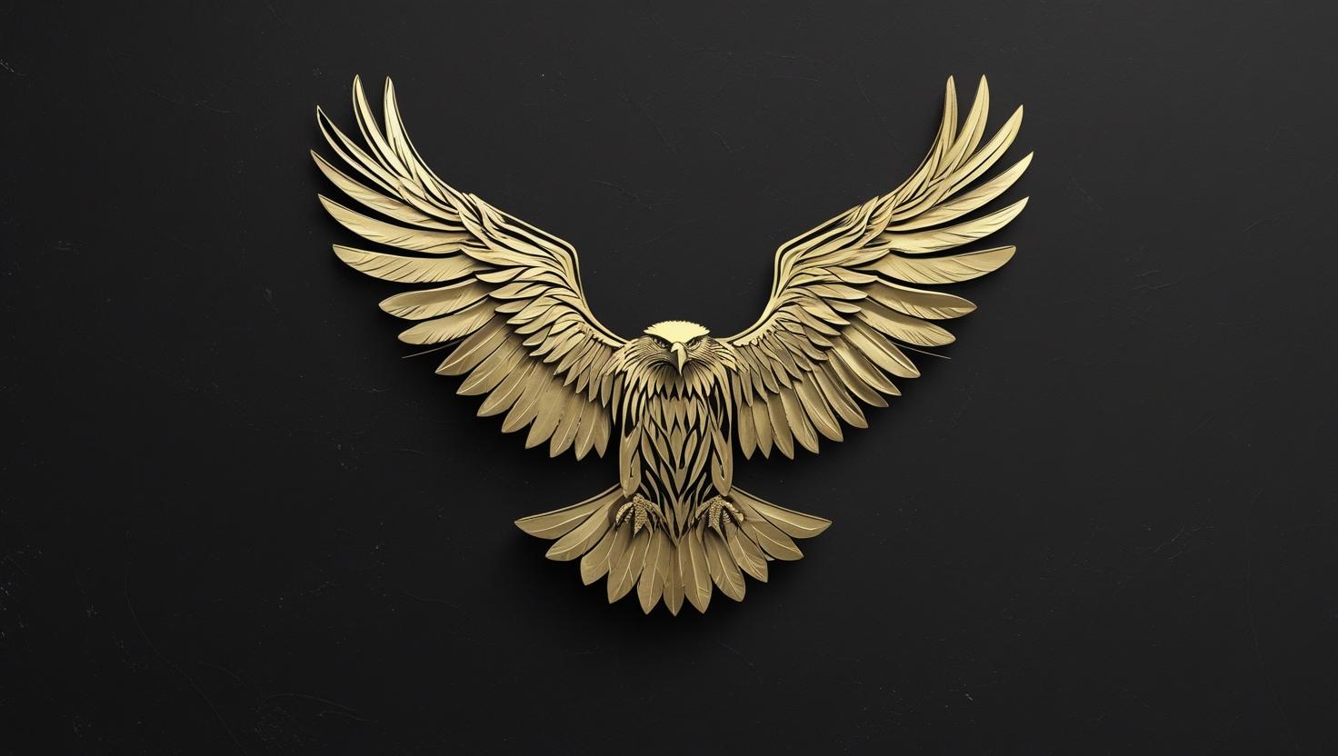 Elegant golden eagle outline on a matte black background, luxury style, dark theme wallpaper