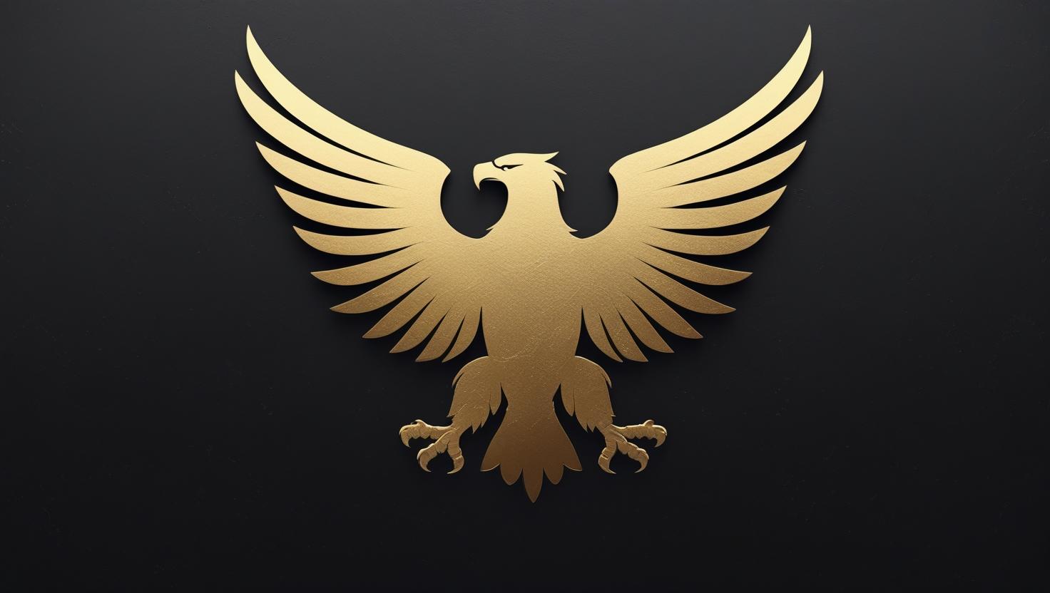Elegant golden eagle outline on a matte black background, luxury style, dark theme wallpaper