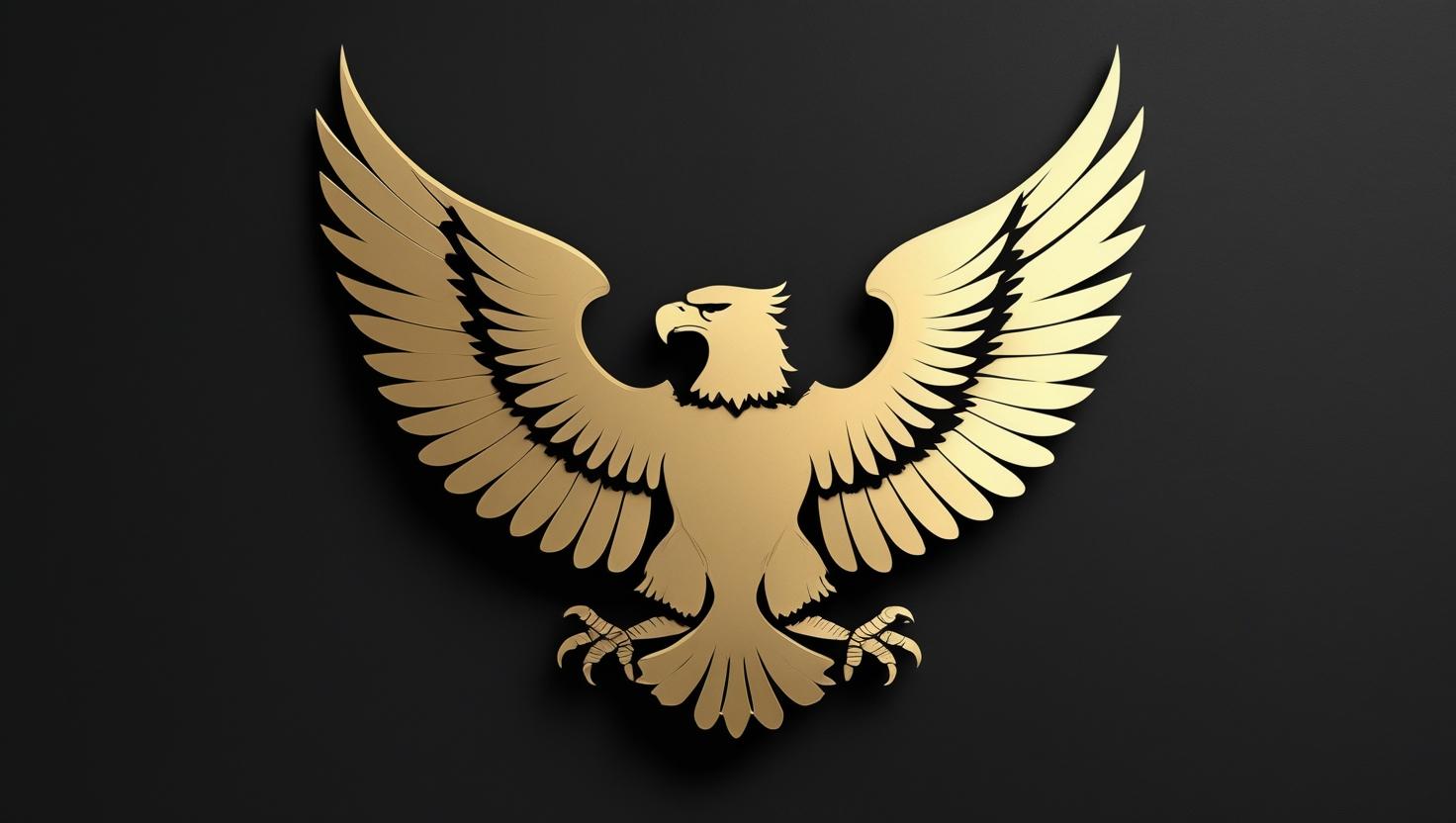 Elegant golden eagle outline on a matte black background, luxury style, dark theme wallpaper