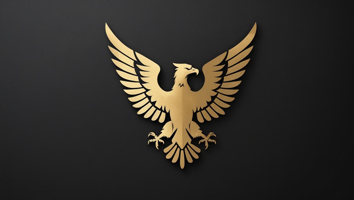 Elegant golden eagle outline on a matte black background, luxury style, dark theme wallpaper