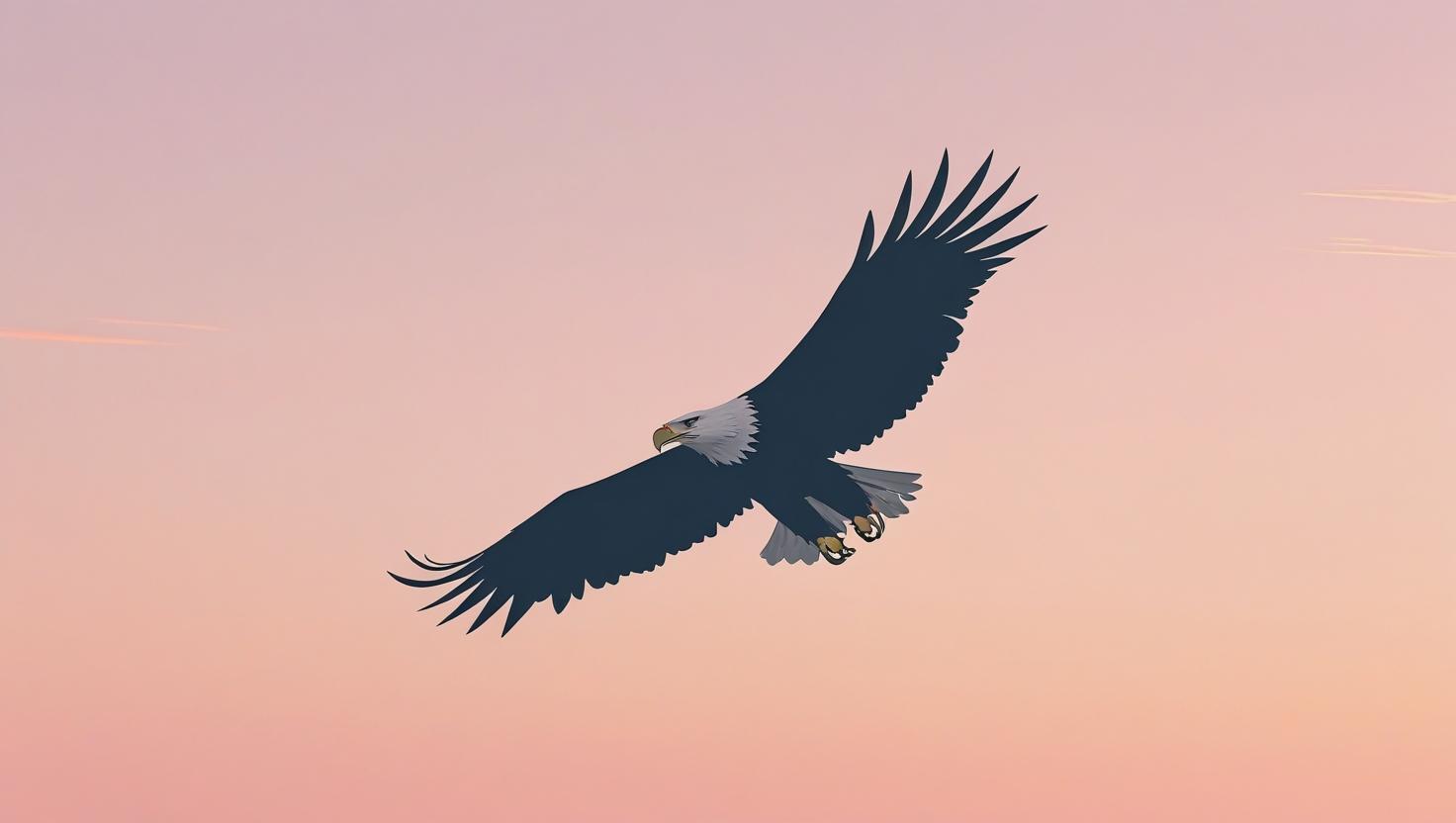 Minimalist eagle silhouette flying across a pale pink sky with a setting sun, soft pastel colors, clean background, mobile wallpaper aesthetic (1)